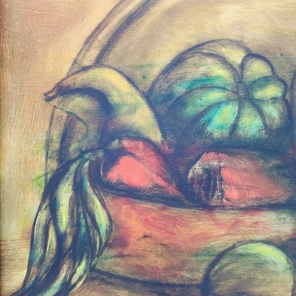 Pastel Still life Artwork Fruits by B. Myers Rustic Oak Wooden Frame Bright Colo - Picture 8 of 14